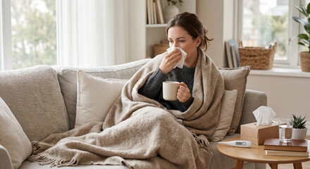 Woman with Cold Suffering at Home