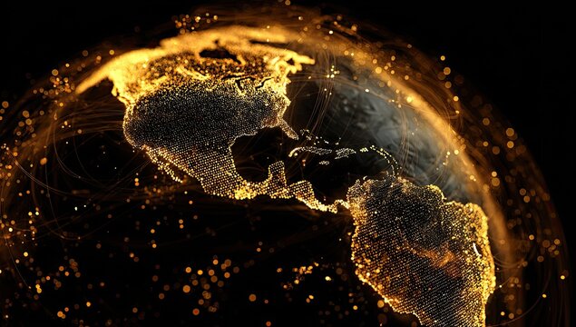 Fiery Earth Globe with Glowing Continents and Stars.