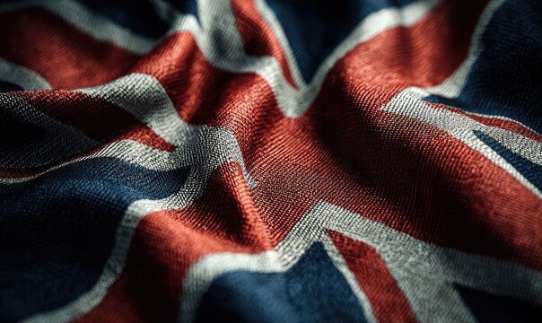 Close-up of the Union Jack Flag Fabric Texture with Dramatic Lighting.