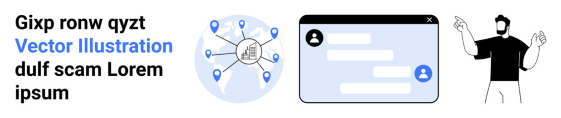 Fototapeta premium Artificial intelligence, network technology, communication, user interface, chat systems, virtual connections. A network diagram with AI, chat interface and a person. Artificial intelligence