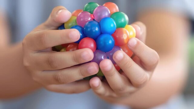 Colorful Orb in Hand: A child's hands cradle a vibrant, multi-colored orb, a symbol of playful learning and the exploration of diverse colors and textures.