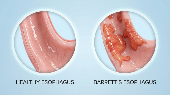 Barrett's Esophagus vs Healthy Esophagus Anatomy Illustration