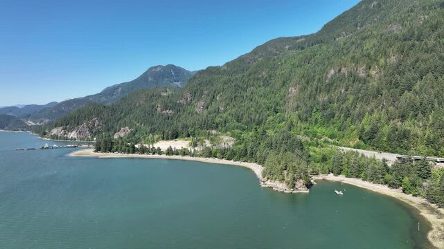 Aerial View of Secluded Cove Along Sea to Sky Highway, Howe Sound British Columbia Canada