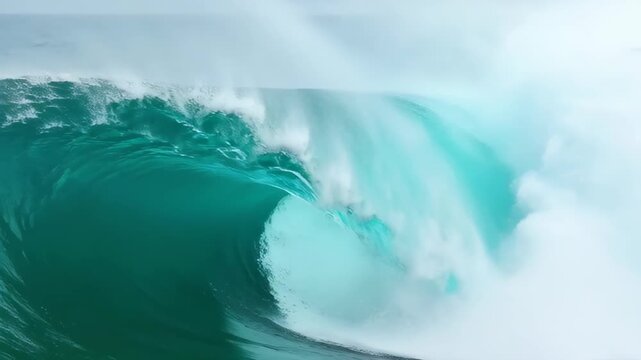 Crashing Wave's Majesty: Witness the raw power of nature as a massive ocean wave crests, displaying its emerald depths and frothy embrace.