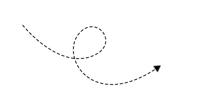 Animated of long dotted line arrow animation left to right on white background. glowing arrow following wavy dotted line motion graphic animation.