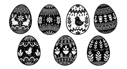 Fototapeta premium Set of eight decorative easter eggs with floral and bird patterns