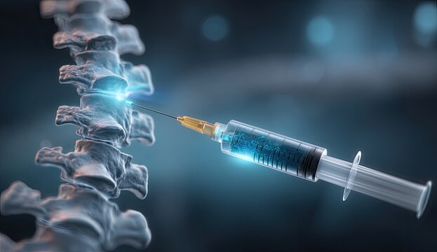 Medical Injection into Human Spine for Treatment or Research.