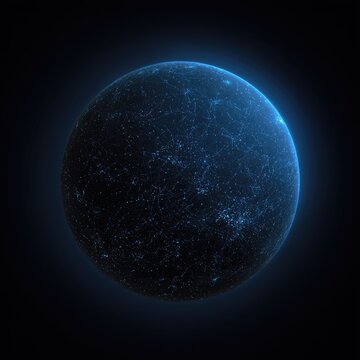 Glowing Blue Planet in Deep Space with City Lights.