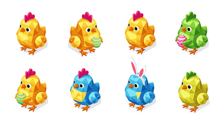 Obraz premium Collection of colorful cartoon chicks and bunny characters for children