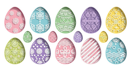 Colorful decorated easter eggs with intricate patterns and designs