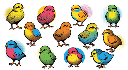 Obraz premium Collection of colorful cartoon birds with various poses and expressions
