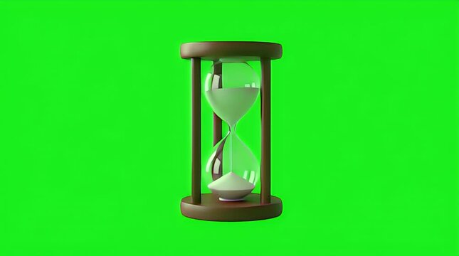 A detailed 3D rendering of an old-fashioned hourglass with sand falling inside, isolated against a bright green screen background, symbolizing the passage of precious time.