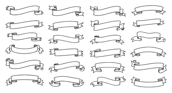 Collection of handdrawn banners and ribbons in various styles