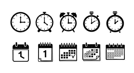 Fototapeta premium Collection of various clocks and calendars showing time and date