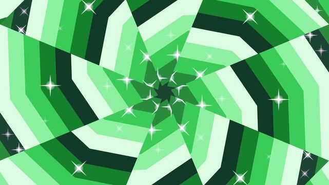 Green geometric pattern with white sparkles on a white background, forming a starburst design with various shades of green.