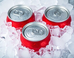Close Up of Soda Cans in Ice