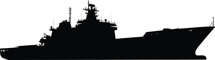 Silhouette of a modern warship or destroyer © MDSAIFUL