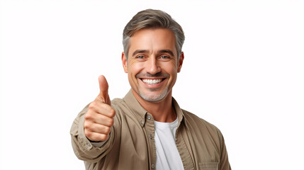 Young businessman giving thumbs up smiling in suit studio