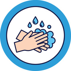 Obraz premium Hand washing icon with soap and water for hygiene, healthcare, and safety instructions
