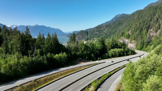 Cinematic Aerial Rise Revealing Howe Sound and Coastal Mountains, BC Canada