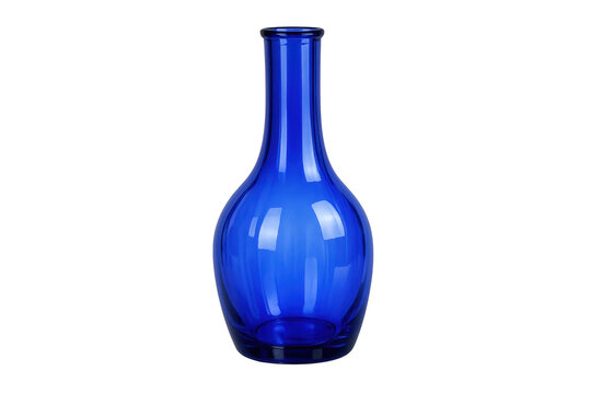 Blue glass vase transparent background displaying reflections