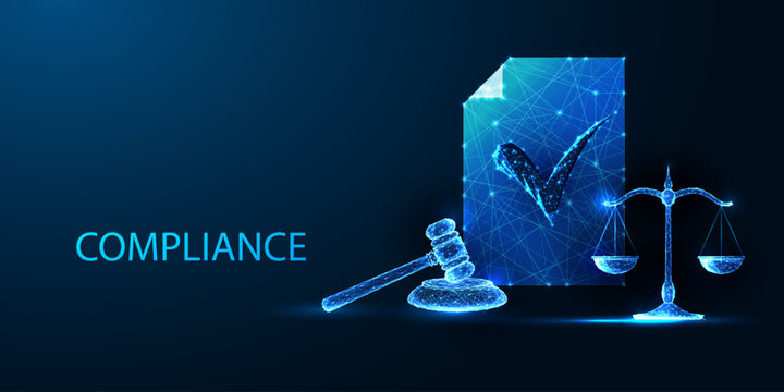 Corporate compliance concept with checkmark, scale, and certificate, business law and ethics vector