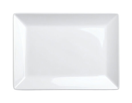 A clean modern rectangle white ceramic dinner plate shown from a top down perspective showcasing its simple elegant form&nbsp;