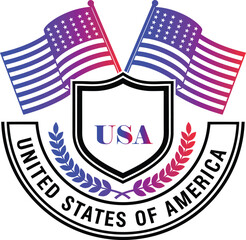 Colorful USA emblem with flags shield and laurel wreath usa, united states of