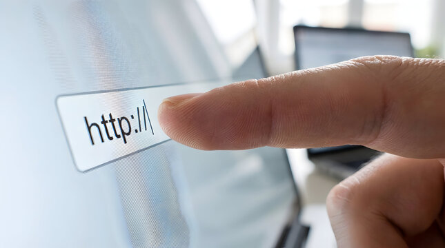 User touching digital address bar on tablet for internet browsing
