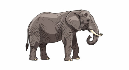 Obraz premium Illustration of a gray elephant with tusks standing alone.