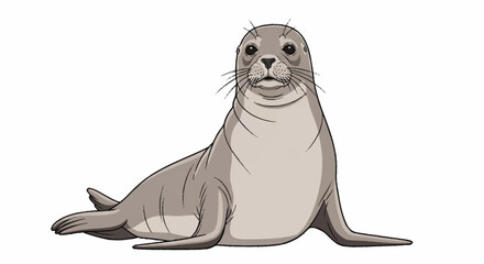 Cartoon seal sitting on a white background. © Malikmagak