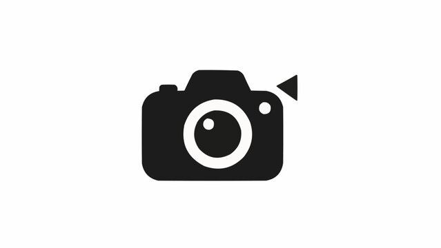Black and white camera icon graphic.