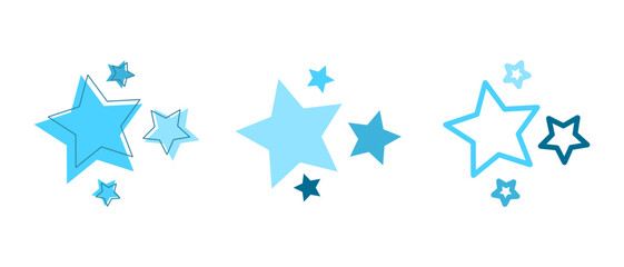 Blue star icons set. Simple stars in flat style. Vector illustration