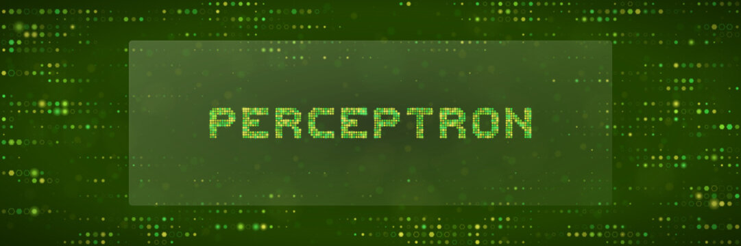 Perceptron Neural Network Concept, Artificial Intelligence Deep Learning Algorithm, Green Digital Matrix Background