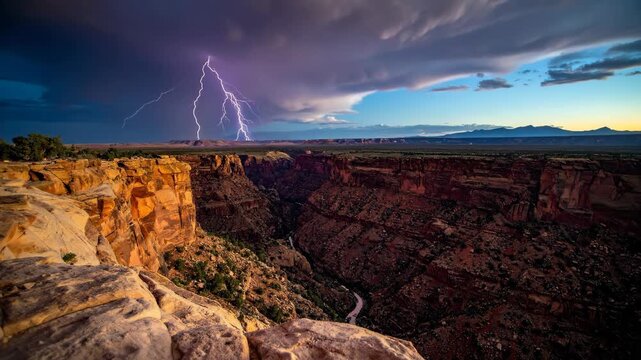 Dramatic Lightning Strike Over Grand Canyon at Sunset.