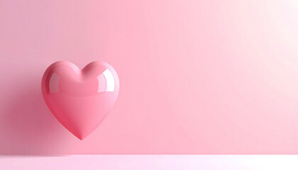 Pink Glossy Heart Object on Pastel Background - Valentine Concept.