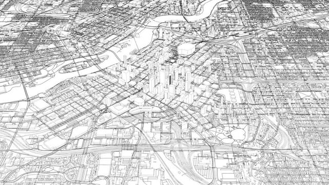 3D looped animation of city - Minneapolis, USA