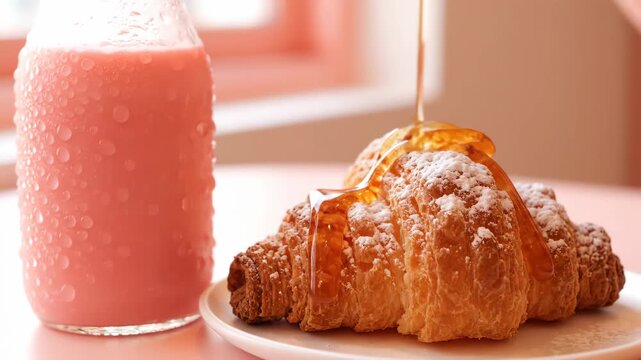 A delicious gourmet breakfast meal featuring fresh meat and sausage served with bread and cheese on a white plate alongside a hot cup of coffee and a baked pastry