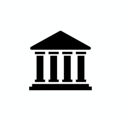 Obraz premium Classical architectural building icon with a prominent pediment and strong pillars, symbolizing finance, justice, government, and education, ideal for various institutional representations