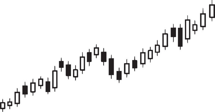 An upward trending stock market candlestick chart with a clear pattern of growth against a white background.