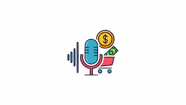 Shopping cart with microphone and money.