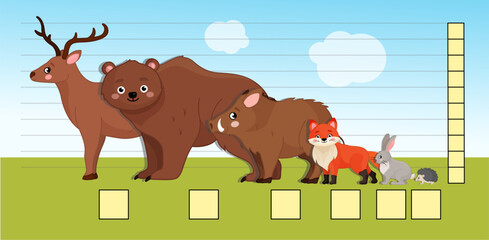 Fototapeta premium Matching children educational game. Learning the concept of high and low. Educational game for elementary school children. Printable template for kindergarten. 