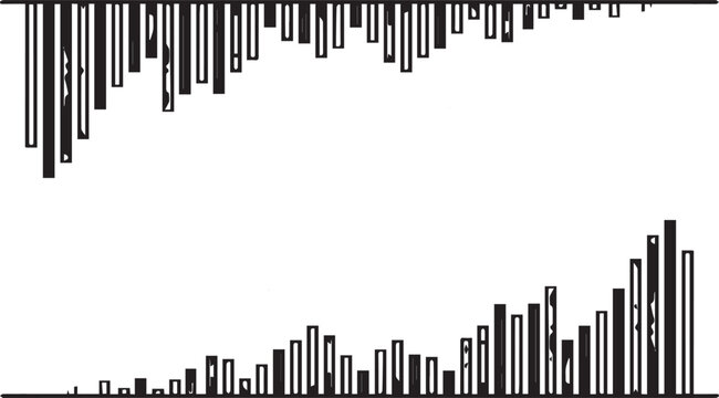 Two distinct bar charts showing both upward growth and downward trends presented on a white background.