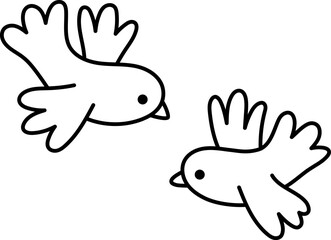 Fototapeta premium Vector black and white flying birds icon. Two line doves or pigeon clipart. Cute Easter, garden or spring character. Romantic wedding illustration, coloring page for kids isolated on white background