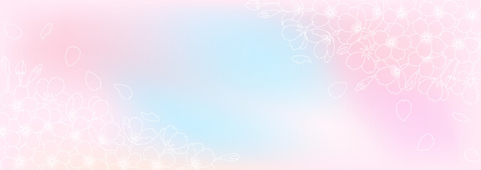 線で描いた桜と淡くぼやけた幻想的な青空のベクターイラスト