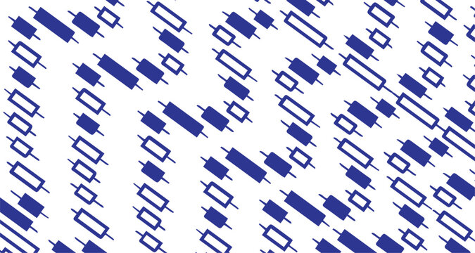 A patterned background illustrating blue financial candlestick charts on a white surface.