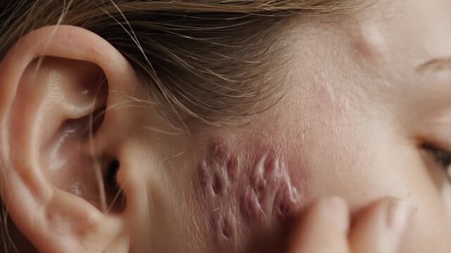 Close-up of Scarred Skin Texture with Finger Touching