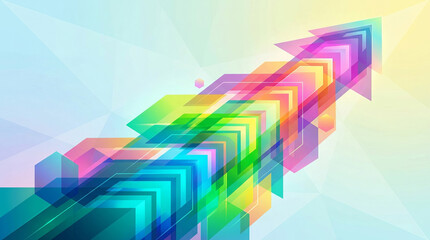 Naklejka premium Colorful geometric arrow composed of overlapping translucent squares and arrows expressing