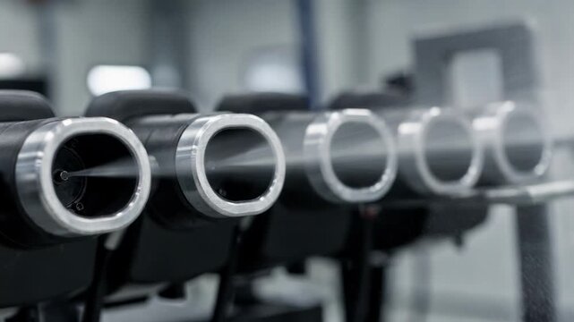 Focused medium shot of air jets releasing bursts in synchronization with motion seats during testing emphasizing the air outlet vents with outoffocus surroundings.