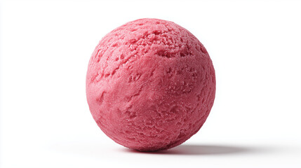 Obraz premium 白背景に影が落ちるひんやりと冷たい真っ赤なベリーシャーベットの丸いスクープ